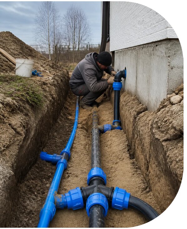 Монтаж наружного водопровода на участке под ключ в Конаково